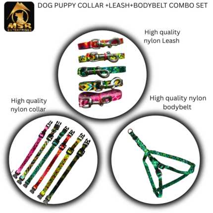 MSR Printed Nylon Collar + Leash +Bodybelt Combo Set